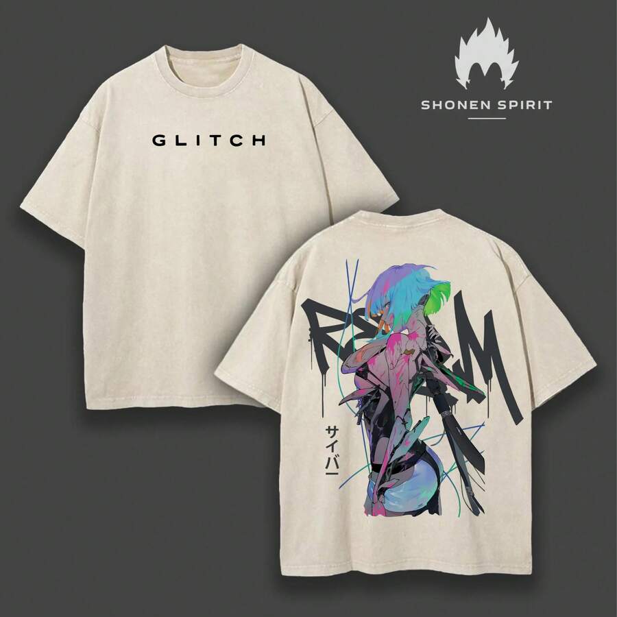 Lightweight Unisex Acid Wash T-Shirt By Lucy X Edgerunners, Runner T-Shirt, Edgerunners, Lucy T-Shirt, Cotton Fabric Top - 杏色 - 查看 1