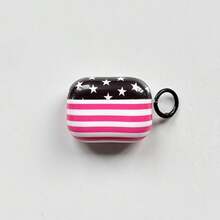 Casing Pelindung Earphone Bermotif Fashion Sederhana Putih dengan Bintang Lima dan Garis Horizontal Merah dan Putih untuk AirPods 1 2 3 4 Pro Pro2 Pro3 - Hitam - View 9