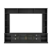 Entertainment Center Wall Unit For TVs Up To 80" All-In-One Modern TV Stand With Bookshelves And Tempered Glass Doors TV Console Unit With Shelving For Living Room Entertainment - 黑色 + MDF1 - 查看 10