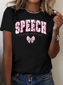 Camiseta de patólogo del habla y el lengue con estampado de flores de cerezo rosa y diseño de lazo parrofesionales y como ideas de regalo - 220g - Negro - Ver 2