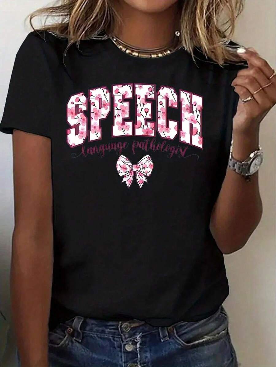 Camiseta de patólogo del habla y el lengue con estampado de flores de cerezo rosa y diseño de lazo parrofesionales y como ideas de regalo - 220g