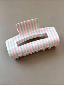 1pc Macaron Striped Square Hair Claw Clip, Women's Glossy Hair Claw, Suitable For Half-Up And Updo Hairstyles Summer Hair Accessories Vacay Hair Clips - Multicolor - View 7