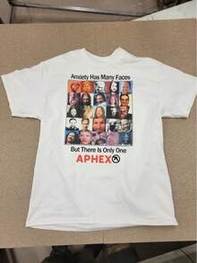 Camiseta original de Aphex Twin "La ansiedad tiene muchas caras, pero solo hay un APHEX"- Camiseta parodia vintage de Aphex Twin - Blanco - Ver 1