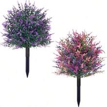 1 Bunch Purple Lavender With Support Stake Set - Realistic Artificial Lavender, Daisy, Eucalyptus Flowers, UV Resistant, Suitable For Spring/Summer Outdoor Decor, Porch, Patio, Balcony, Garden Decor, Autumn Decor - Multicolor - View 1
