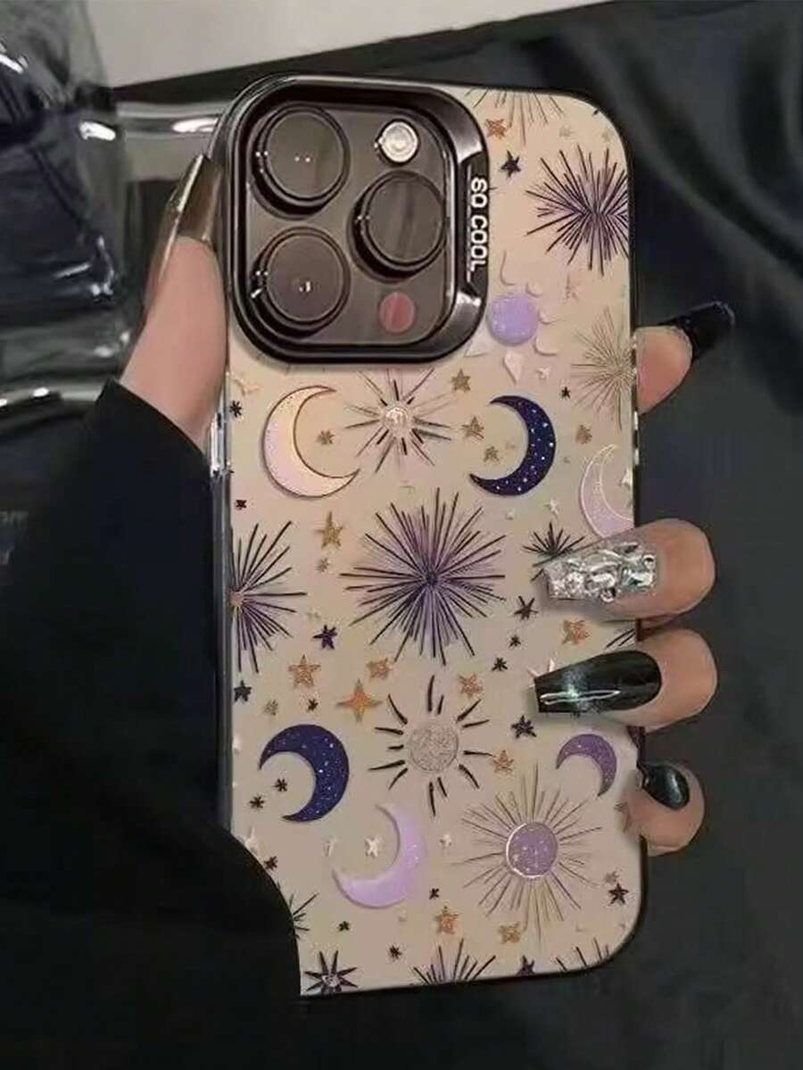 1件 日月彩色銀色貝殼手機殼，適用於 iPhone 16 17 15 14 13 12 11，創意防摔高級復古藝術小眾風格，男女通用 - 彩色 - 查看 1