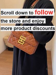 時尚新品到貨素色方形斜挎包帶鏈子帶適合女士翻蓋斜挎包,衍縫肩膀手提包,方包帶金屬鎖,鏈條包適合女士 - 棕色 - 查看 2