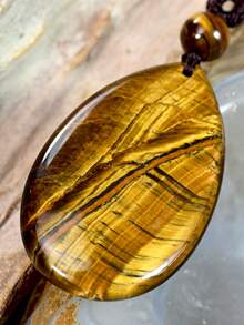 Vintage Natural AAA Tiger's Eye Water Droplet Pendent Necklace Unisex Bohemian Spring/Summer Beach Style Festive Gifts Everyday Wear - Multicolor - View 8