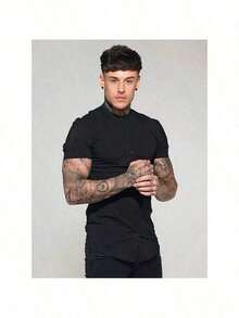 Men's Henley Collar Shirt - Classic And Timeless - preto profundo - Ver 1