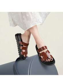 Getac CHANCLAS MUJER, SANDALIAS PLATAFORMA con punta abierta, Broche ajustable Suela Antiderrapante PANTUNFLAS, Casuales Cómodas. - Café integral - Ver 4
