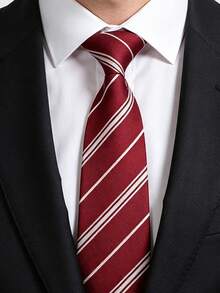 1 pieza Corbata de rayas rojas vintage para hombre, corbata clásica y versátil - Rojo - Ver 1
