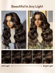 7x5 Bye Bye Slip™ Lace Closure Mixed Black With Gold Brown Highlights Body Wave Wig With Drawstring, Silky Wave, Face-Framing Layers, Pre-Cut Pre-Bleached Pre-Plucked, Glueless, 100% Human Hair, Transparent Lace, Beginner Friendly Unice Wig - SNATURAL/30 - View 9
