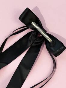1pc Women's Smooth Satin Multi-Layer Long Ribbon Bow Hair Clip, Solid Color Versatile, Suitable For Daily Wear,Clips For Hair - Multicolor - View 9