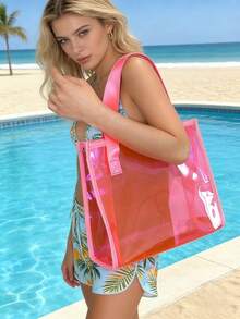 Colorful Shoulder Bag Tote, Transparent Laser Tote Bag, Fashion PVC Transparent Bag, Large Capacity Beach Tote Bag, Laser Shoulder Tote Bag, Reusable Transparent Shopping Bag, Portable Travel And Beach Bag, Perfect For Beach, Travel, Vacation, Swimming, Fitness, Cruise Vacation, Shopping, Commuting - Multicolor - View 12