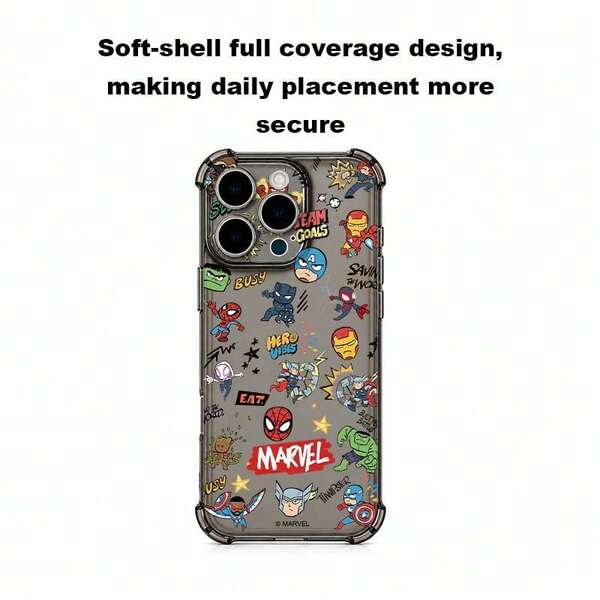 1 pieza Funda de teléfono de silicona transparente TPU de Marvel Spider-Man, unisex - Across The Spider-Verse, Iron Man, Captain America, anime de dibujos animados, chibi, moda personalizada, genial - Compatible con las series IPhone 17/17 Pro/17 Pro Max/16/15/14/13/12 PRO & PRO MAX
