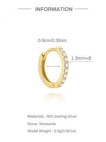 AnlaScheer 1pc Exquisite Fashion S925 Sterling Silver 18K Gold Plated Moissanite Classic Hoop Earrings, Women Girls Daily Wear, Mother's Day Wedding Party Gift - Gold - View 10