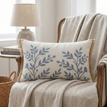 Elegant Leaf Embroidery Tassel Cushion Cover, French Country Pastoral Style Decorative Pillowcase, Suitable For Sofa Bed (18x18 / 12x20 Inches) - Misty Blue - View 3