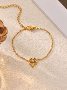 1pc Exquisite Clover/Flower/Infinity/Turtle Pendant Women's Bracelet, Stainless Steel Material With Zirconia, Gold Color Women's Jewelry Accessory, Women's Accessory, Back To School Gift, Valentine's Day Gift, Summer Vacation Accessory - Multicolor - View 3