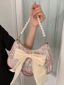 Women's Fashion Pearl Chain Handbag & Shoulder Bag - Pink - View 7