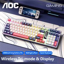 Keyboard AOC Warna-warni dengan Layar, Nirkabel Bluetooth Berkabel, Tiga Mode, Keyboard Gaming, Sensasi Mekanik, Keyboard Komputer untuk PC, Mac, Laptop, 99 Tombol - View 12