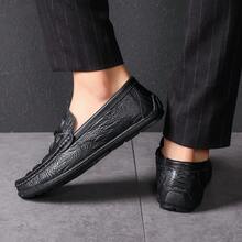 Spring Summer Men Loafers Genuine Leather Slip On Casual Shoes Crocodile Texture British Style - 2066棕色 - 查看 2