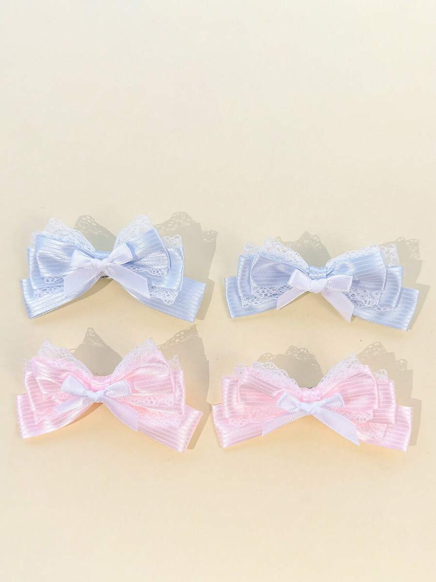 4pcs/Set Women's Soft Style Double Layer Lace Bow Hair Clips, Commute & Outing Lolita Half-Up Hair Accessories,Clips For Hair - Multicolor - View 1
