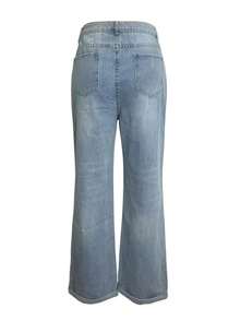 Jeans de pierna recta con cierre de un solo botón, desgastados y con dobladillo enrollado, casual para primavera y otoño - Lavado ligero - Ver 9