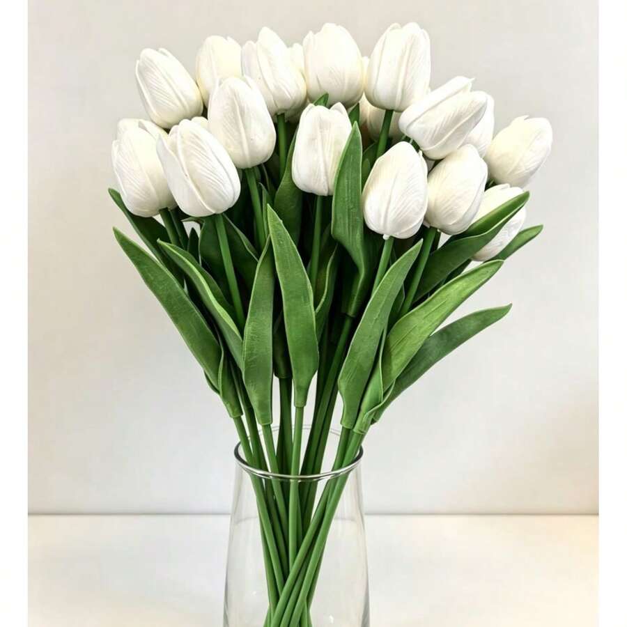 3pcs Artificial Tulip Flowers, Fake Flowers, Nordic Wedding Home Decor, Photography Props, PU Mini Tulips - White - View 1