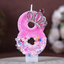 1PC 0-9 Number Birthday Candle Plum Blossom Rhinestone Crown Accessory Creative Handmade Birthday Candle Atmosphere Theme Party Birthday Party Cake Decoration Birthday Number Candle - View 3