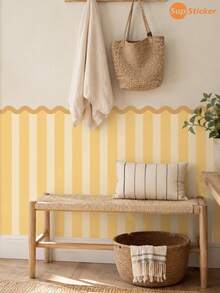SUPSTICKER 1pc Wavy Edge Striped Half Wall Sticker, Removable & Rental Friendly, 17.7x35.4 Inches, Suitable For Living Room, Bedroom, Entryway - Multicolor - View 6