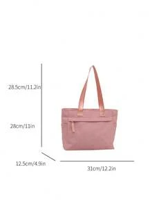 Fashion Versatile Textured Solid Color New Tote Large Bag Casual Minimalist Textured Solid Color Straw Woven Pattern Commute Vacation Shoulder Large Bag - Baby Pink - View 8