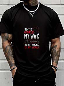 100% Algodón Para El Mundo Mi Esposa Es Mi Enfermera Esa Enfermera Es Mi Mundo Camiseta para Hombre Ropa Camiseta Gráfica - Negro - Ver 1