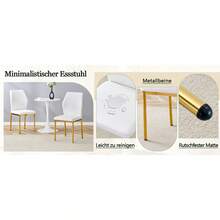 [Set Of 4] Stylish Dining Chairs In A Lightweight Luxury Style / Modern Dining Room Set / PU Backrest With Vertical Embossing + Metal Legs / Load Capacity 120 Kg, Easy To Assemble / Suitable For Dining Rooms Or Living Rooms In A Lightweight Luxury Design. - White+Gold - 查看 8