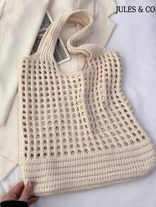 Vintage Hollow Knitted Large Capacitytote Bag Soft Tote Bag Beach Bag For Women Lightweight Summer Beach Handbag Shopping Bag For Travel Commute - 彩色 - 查看 18