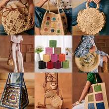 1 set 7/8 st högkvalitativt raffiagarn i halmpapper – naturfiber för makramé, virkning, smyckestillverkning, handstickning, sommarhattar, korgar, presentinslagning och mer – tvinnat snöre i olika färger, virkgarn - Flerfärgad - Visa 2