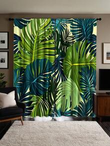 2pcs High-Definition Digital Nordic Tropical Monstera Leaf Print Decorative Curtains, Polyester Material, Easy To Install, Rod Pocket Hanging, Semi-Transparent Privacy Protection, Machine Washable And Hand Washable, Tropical Rainforest Style Living Room Bedroom Curtains, Suitable For Bedroom, Office, Kitchen, Living Room, Study, Home Decor. - Multicolor - View 6