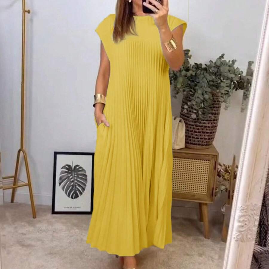 Timeless Draped Maxi Dress - Refined Silhouette & Flowy Texture - Yellow - View 1