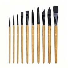 Juego de 10 pinceles profesionales: 5 tipos de pinceles básicos (puntiagudo, plano, lengua de gato, angulado) adecuado para técnicas de pintura con acuarela, acrílico, óleo y gouache - Multicolor - Ver 8