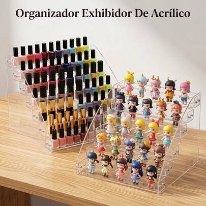 OBP C & G Organizador Exhibidor De Acrílico Transparente Escalonado, Estante Para Esmaltes De Uñas, Pintauñas, Cosméticos, Maquillaje, Perfumes y Figuras Coleccionables. Soporte Multipropósito Disponible en 6 y 7 Niveles para Escritorio o Tocador.
