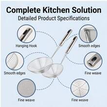 Set Saringan Jaring Stainless Steel, 1/3 buah Peralatan Dapur, Cocok untuk Menggoreng, Meniriskan, dan Menyaring, Keranjang Kawat Baja Halus dengan Pegangan Tahan Panas, Ideal untuk Mie, Pasta, Makanan Goreng, dan Sup, Alat Tahan Lama yang Penting untuk Koki Rumahan - Perak - View 10