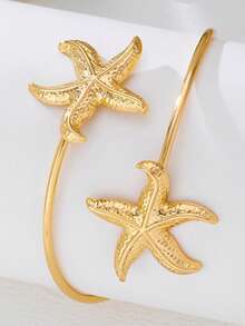 1 pieza Brazalete de estrella de mar y concha para vacaciones de verano, adecuado para que las mujeres lo usen durante viajes a la playa - Dorado - Ver 3