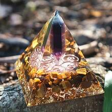 1pc Natural Stone Crystal Slice Evil Eye Sphere Orgone Energy Pyramid Devil Eye Resin Pyramid Home Decor Yoga Ornament - Multicolor - View 8