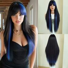 7JHH WIGS 橘色與黑色挑染足球假髮 女款 32 英吋超長直髮合成假髮 附簾幕瀏海 耐熱纖維 Cosplay 造型假髮 適用音樂節派對與萬聖節 - 彩色 - 查看 13
