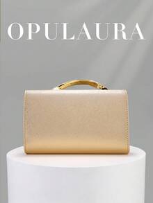 OpulAura復古純色手拿包，百搭小手提包，時尚PU女款包，適合婚禮、派對、舞會、晚餐及其他場合 - 金色 - 查看 7