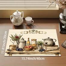 1pc Absorbent Drying Mat, Kitchen Decor Coffee Machine Mat, Handmade Coffee Pot Drip Tray, Kitchen Floor Mat, Table Mat, Kitchen Countertop Dish Drying Mat, Breakfast Mat, Heat-Resistant Drip Tray With Non-Slip Backing, Diatomaceous Earth Drip Tray, Stain-Hiding, Super Absorbent Kitchen Drip Tray, Easy-To-Clean Dish Rack Mat, Perfect For Kitchen, Dining Table, Coffee Shop, Bar, Holiday, Party, Home Decor, Holiday Gift - Multicolor - View 13