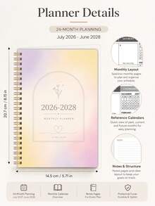 中性週/月計畫筆記本，2026-2028學年月計畫，附筆記功能，辦公與返校用品，成人禮物，教師禮物 - 彩色 - 查看 6