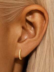 AnlaScheer 1pc Exquisite Fashion S925 Sterling Silver 18K Gold Plated Moissanite Classic Hoop Earrings, Women Girls Daily Wear, Mother's Day Wedding Party Gift - Gold - View 3