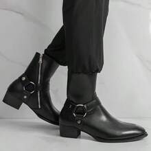 Men's High Heel Chelsea Boots With Double Elastic And Side Zipper - Black - View 6