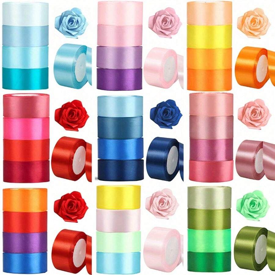 4pcs/40 Yards 4cm Wide Solid Satin Ribbon, Suitable For DIY Crafts, Gift Wrapping, Wedding Decor And Bow Making, Rose Bows, Party Decorations, Holiday Gifts