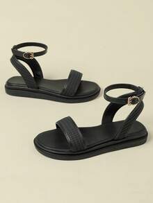 Women's Buckle Sandals, Low Heel Thick Sole, Fresh Random Embossed Woven Bohemian Vacation Retro Open Toe Flat Comfortable Summer New Lightweight Luxury Niche Design Unique Versatile Leg-Lengthening Backless Back Strap Hollow Shoes Summer Wedge Low Heel Non-Tiring Flat Shoes Fashion Outdoor Beach 2026 Spring/Autumn Black Breathable Fresh Elegant Elegant Match With Skirts Casual Sports Hollow Roman Shoes Size 33 Small 34 Small 42 Large 41-43 - Black - View 2