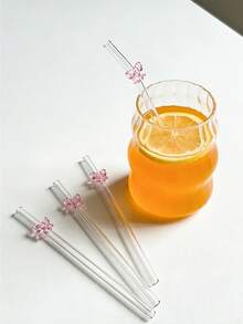 1/2/4/6/8入 可重複使用卡通粉色蝴蝶結裝飾玻璃吸管，可愛透明彎曲派對飲用玻璃吸管，適用於廚房配件、水杯、冷飲、奶茶、咖啡、果汁，適合父母、朋友、節日用品 - 粉色 - 查看 8